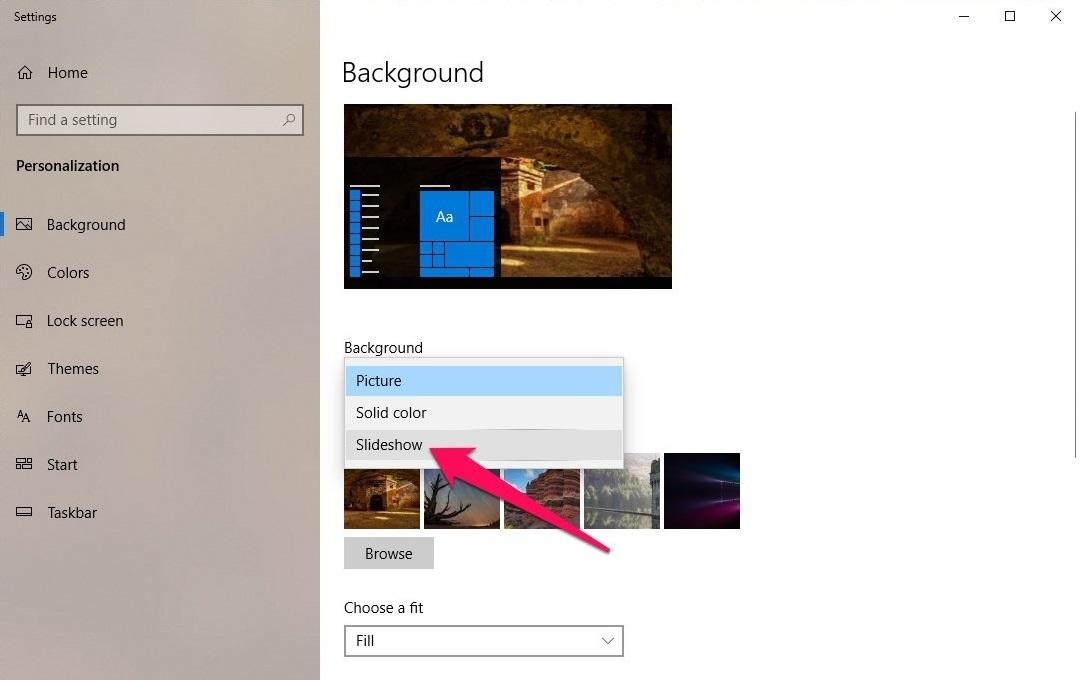 Cách làm bộ hình nền có sẵn thay đổi liên tục trên Windows 10